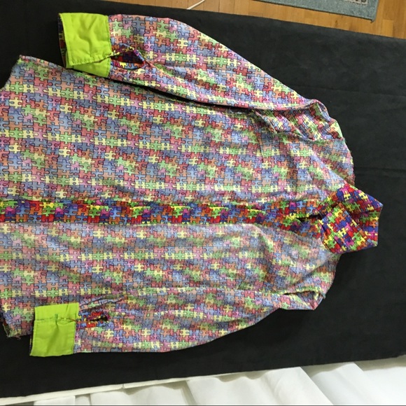 Burning Man EDM Rainbow Puzzle Dress Shirt Men S - Picture 8 of 8